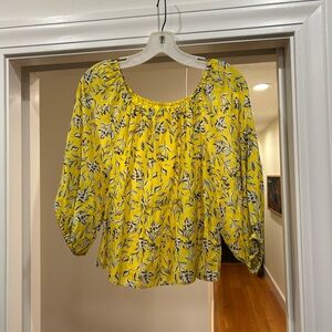 Alice + Olivia Yellow Floral Blouse, Cotton and Silk, same material for lining